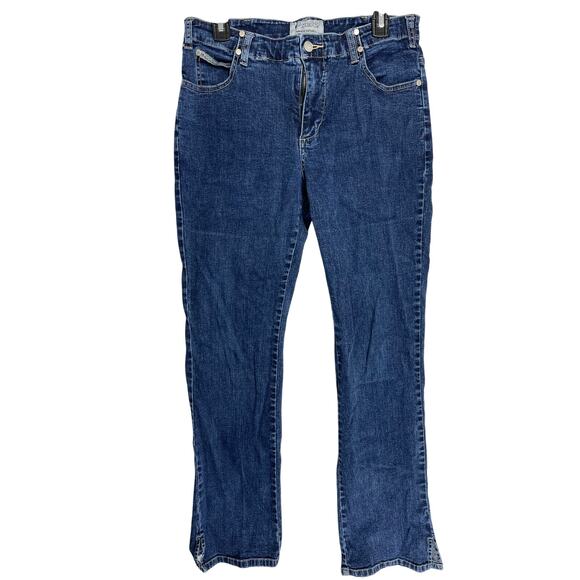Vintage Rampage Bootcut Jeans Junior 11 Dark Blue Mid Rise DISTRESSED HEM - Picture 1 of 6
